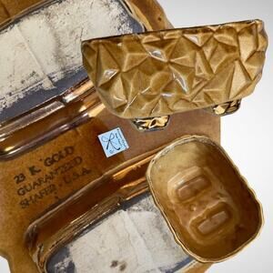 Shafer 23K Gold Art Deco MCM Shiny Faceted Crumpled Footed Planter
